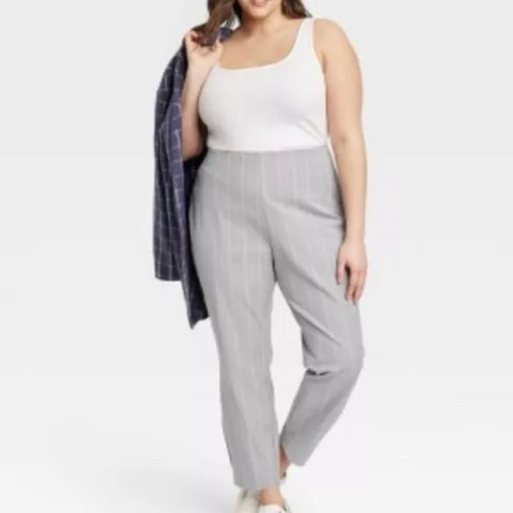 NWT A New Day 16R High Rise Skinny Ankle Stretch Pants Zip Gray White Stripes